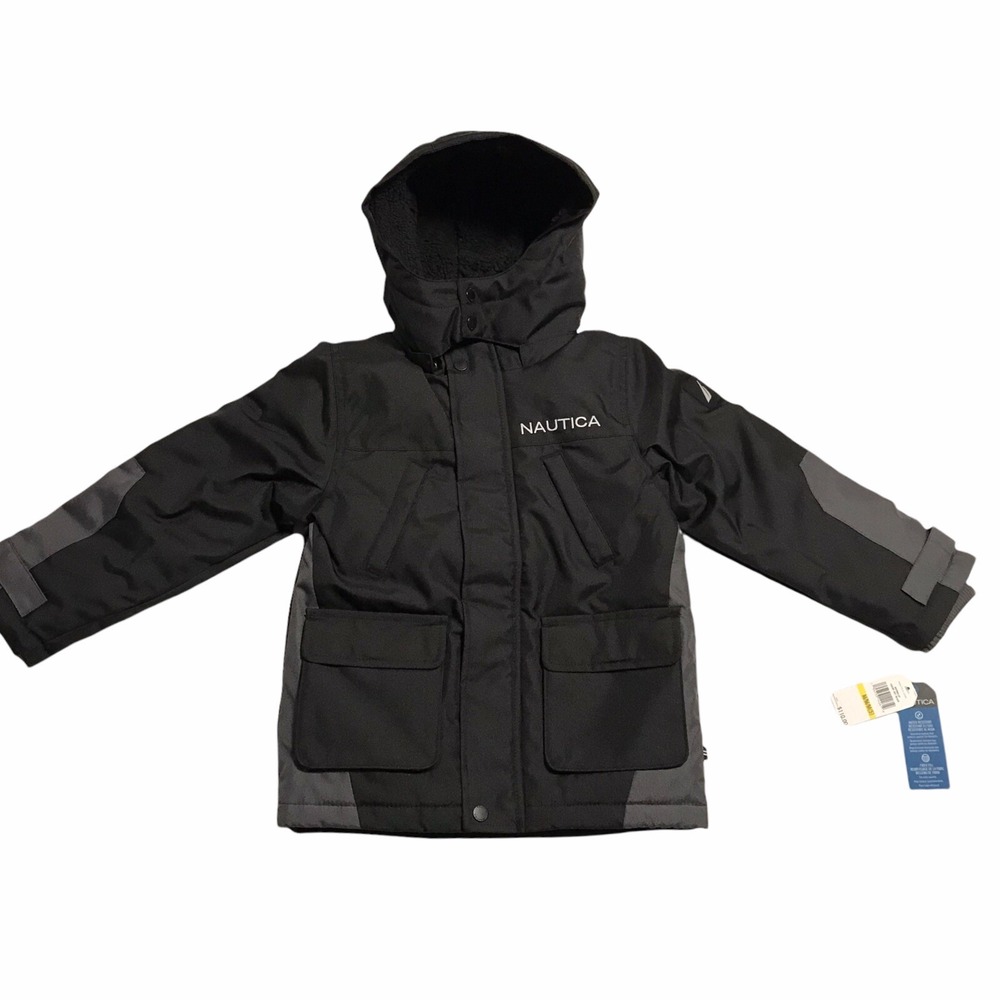 Nautica Little Boys Full Zip Snorkel Jacket Size 5 Black‎ Gray Water Resistant